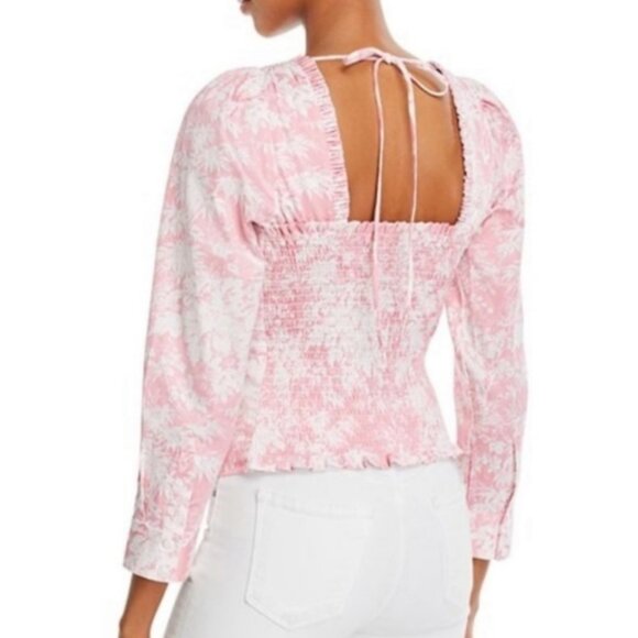 WAYF Justina Smocked Bustier Top Floral Toile Ruffle Dainty Feminine Medium - Picture 2 of 10